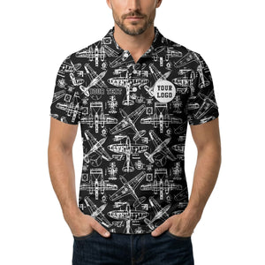 vintage airplane blueprint sketches propeller wings polo shirt for men