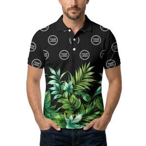 watercolor exotic ferns & logo circle polo shirt