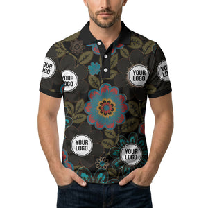 watercolor floral burst and olive leaves polo shirt for men