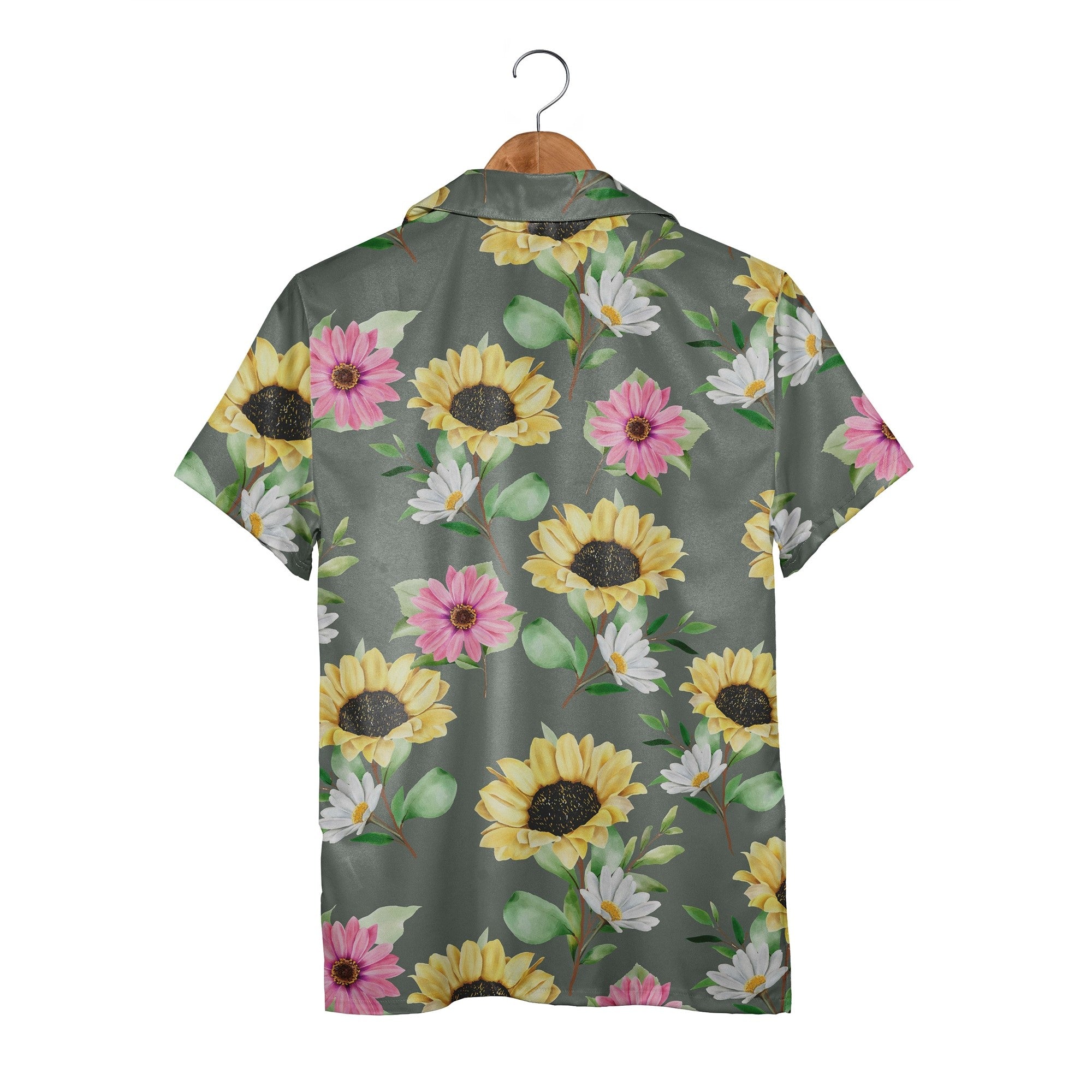 Vibrant Sunflower Bouquet Hawaiian Shirt on Dark Olive Green