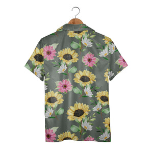 Vibrant Sunflower Bouquet Hawaiian Shirt on Dark Olive Green