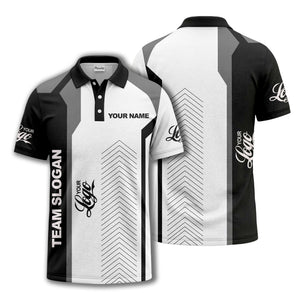 arrow repeat geometric logo & text custom polo shirt