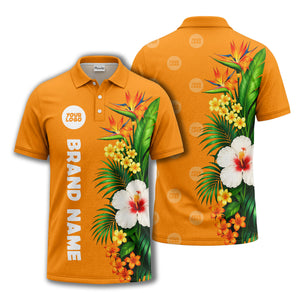bird of paradise & hibiscus floral polo shirt for men