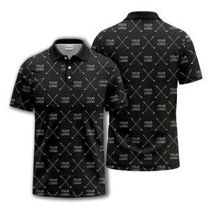 crossed golf clubs & logo repeat graphic polo shirt for men