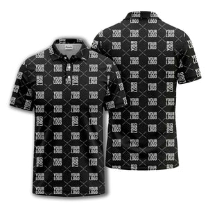 custom logo repeat diamond grid black white polo shirt