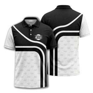 diagonal black-white custom logo stripe polo shirt for golf