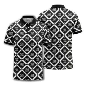 diamond grid logo repeat all over print polo shirt