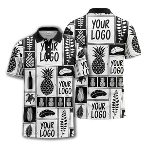 graphic pineapple & palm leaf repeat polo shirt for men