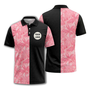 pink flamingo & tropical leaves patterned hawaiian shirt polo shirt