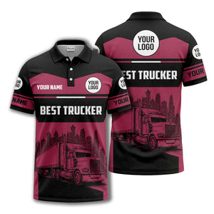 semi-truck cityscape graphic polo shirt for trucker pride