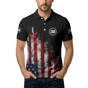 smoky american flag stars & stripes patriotic bold golf polo shirt