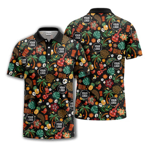 tiki masks palm trees ukuleles watercolor print polo shirt for men