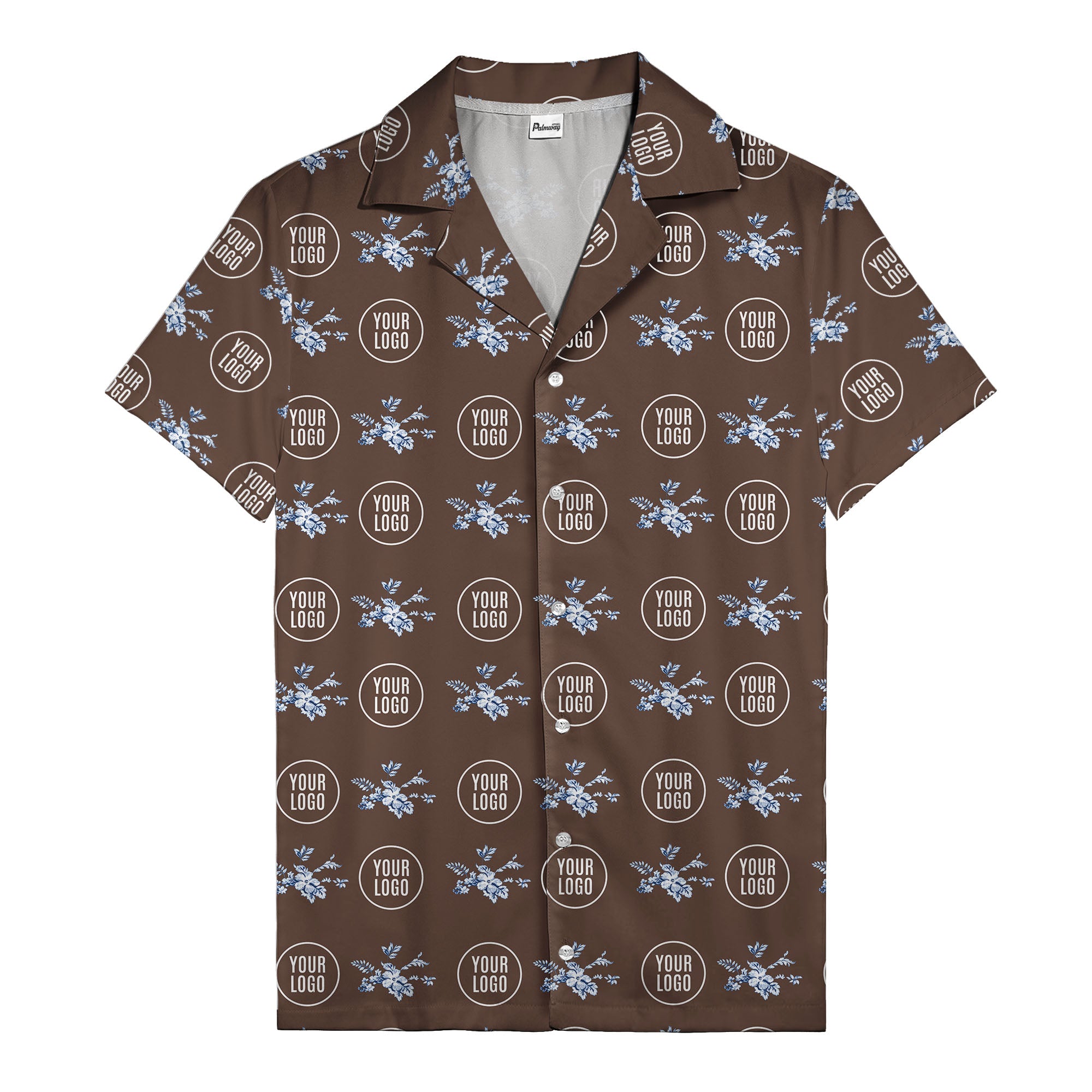 customizable logo & blue hibiscus watercolor hawaiian shirt for men