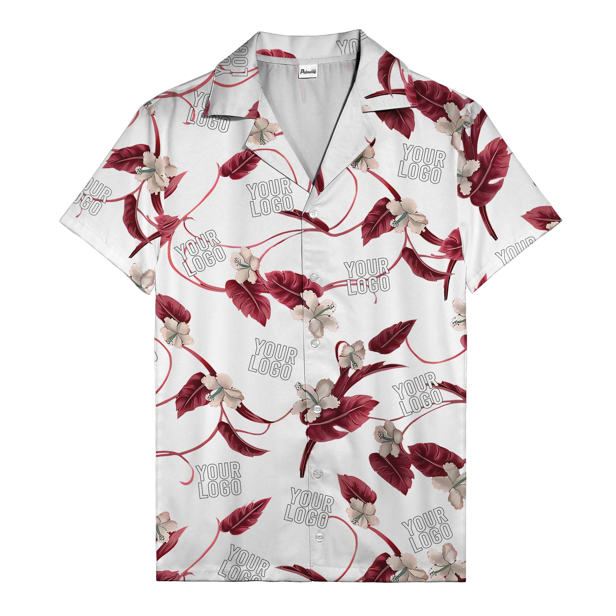 watercolor hibiscus & monstera black hawaiian shirt for men