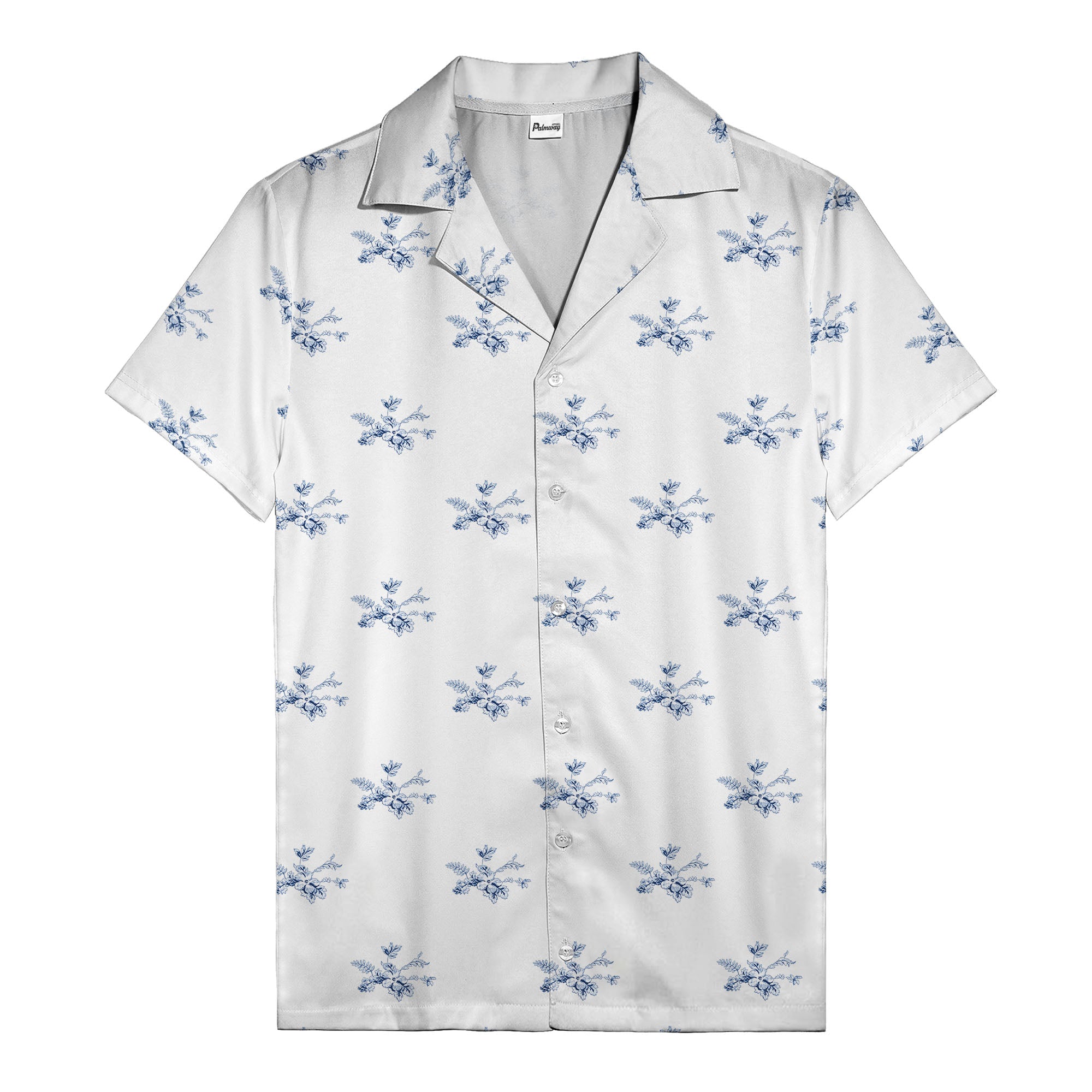 customizable logo & blue hibiscus watercolor hawaiian shirt for men