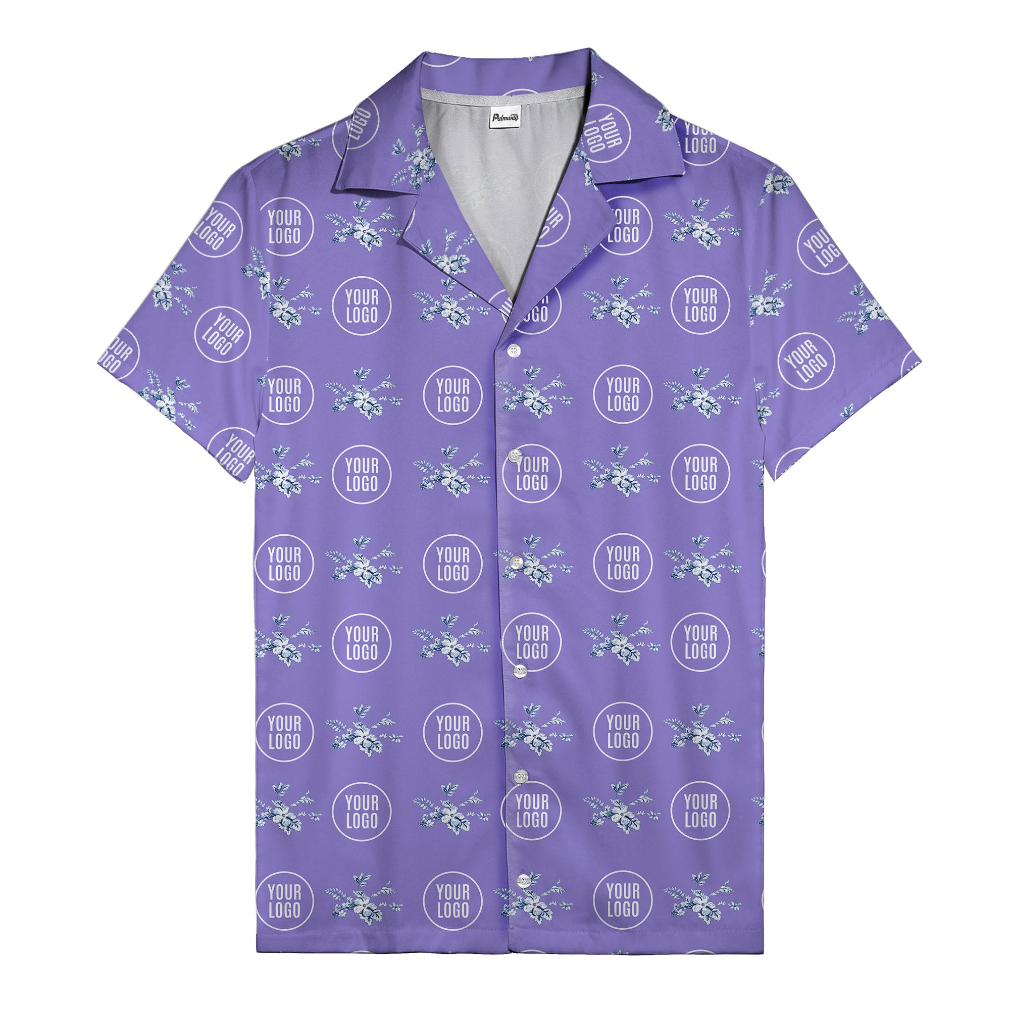 customizable logo & blue hibiscus watercolor hawaiian shirt for men