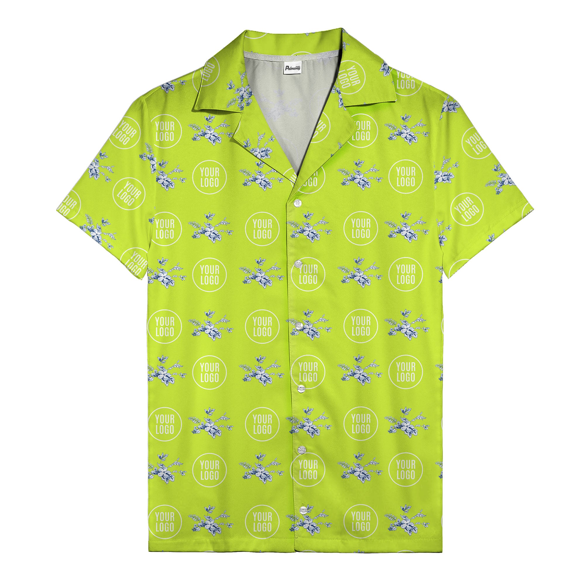 customizable logo & blue hibiscus watercolor hawaiian shirt for men