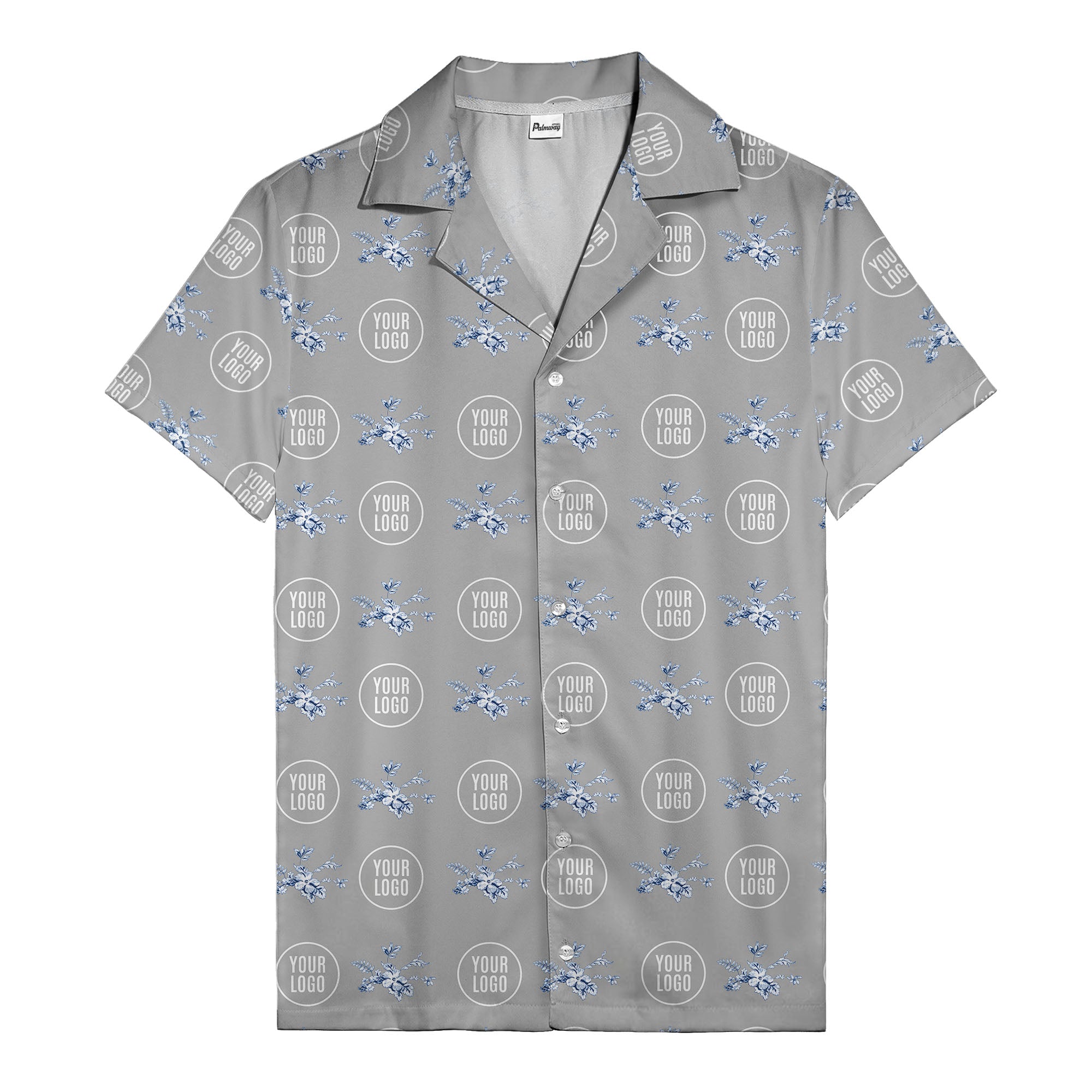 customizable logo & blue hibiscus watercolor hawaiian shirt for men