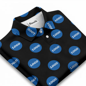 custom color logo polo shirt | bold branded repeating pattern