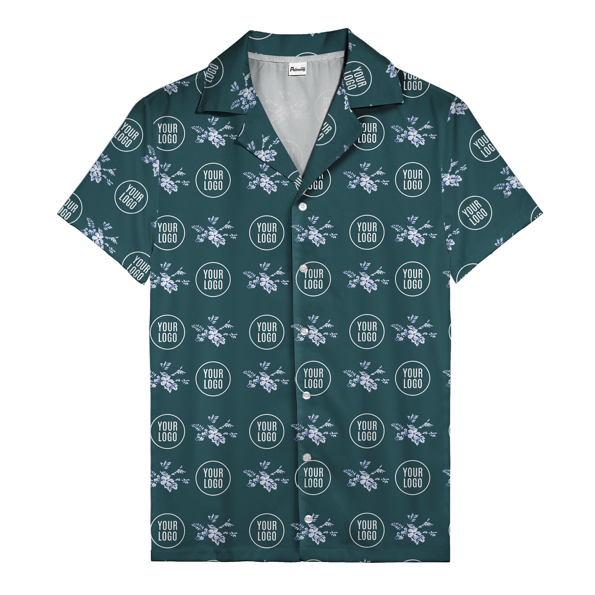 customizable logo & blue hibiscus watercolor hawaiian shirt for men