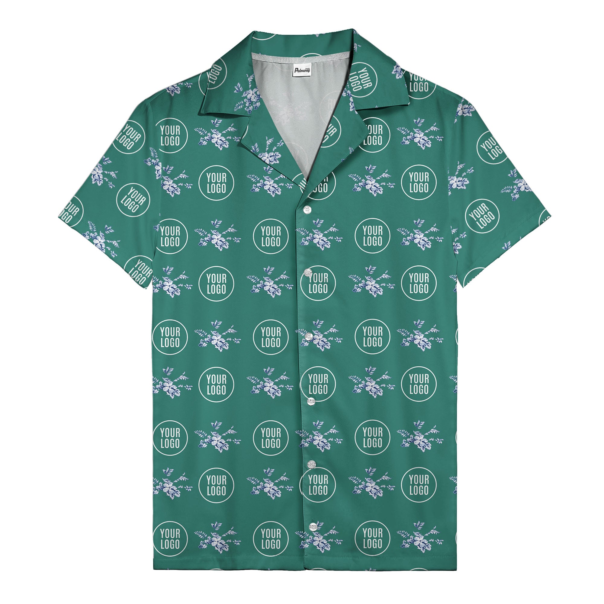 customizable logo & blue hibiscus watercolor hawaiian shirt for men