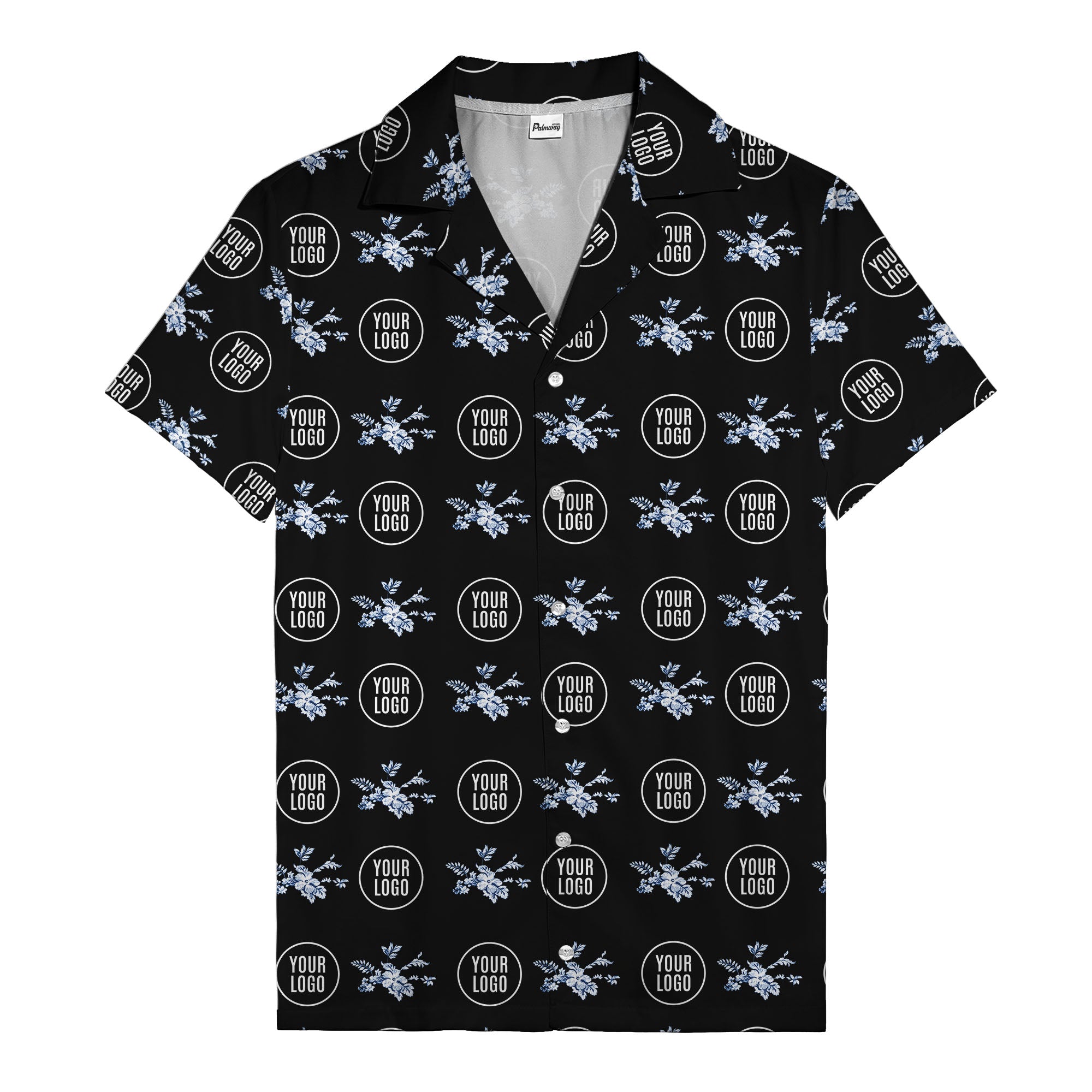 customizable logo & blue hibiscus watercolor hawaiian shirt for men