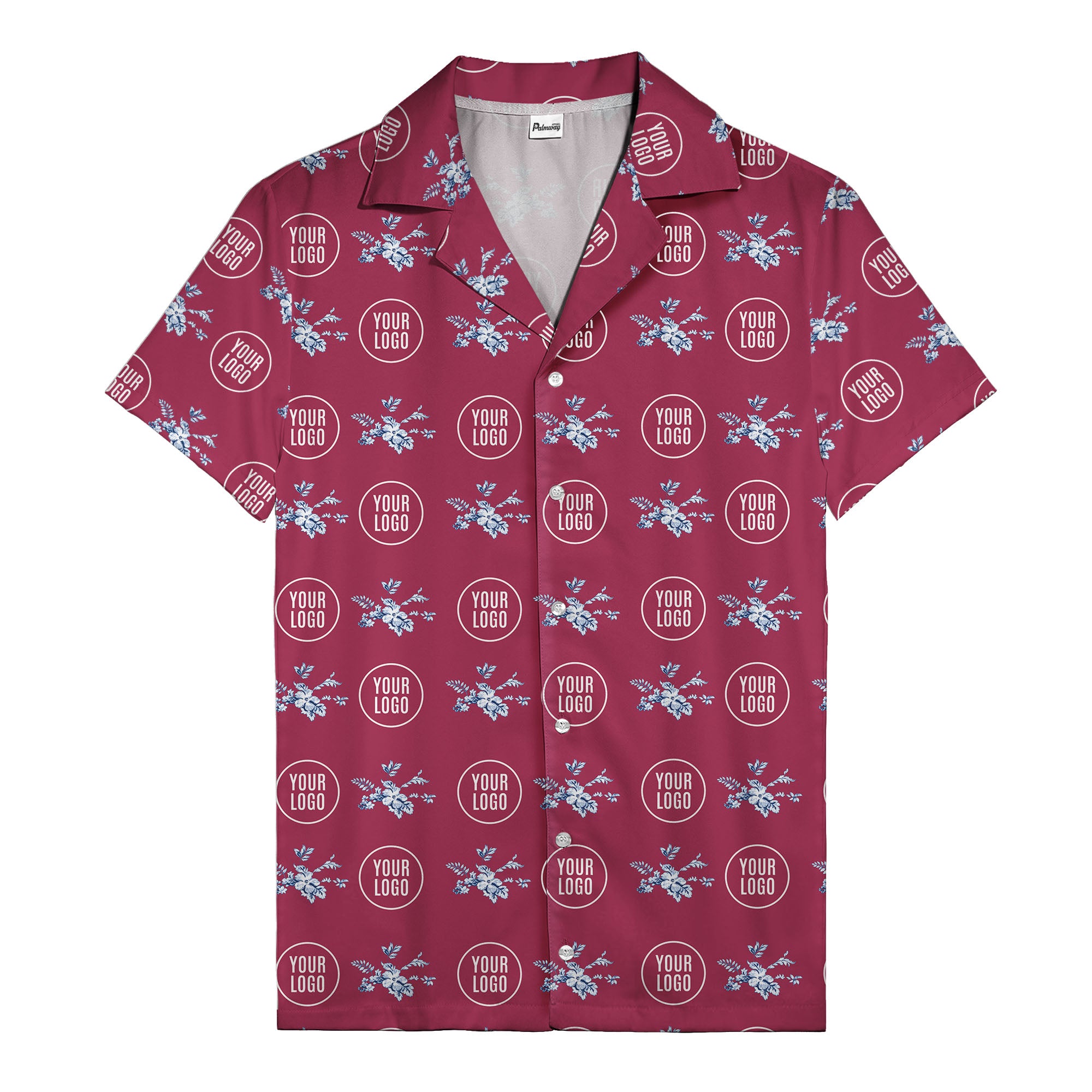 customizable logo & blue hibiscus watercolor hawaiian shirt for men