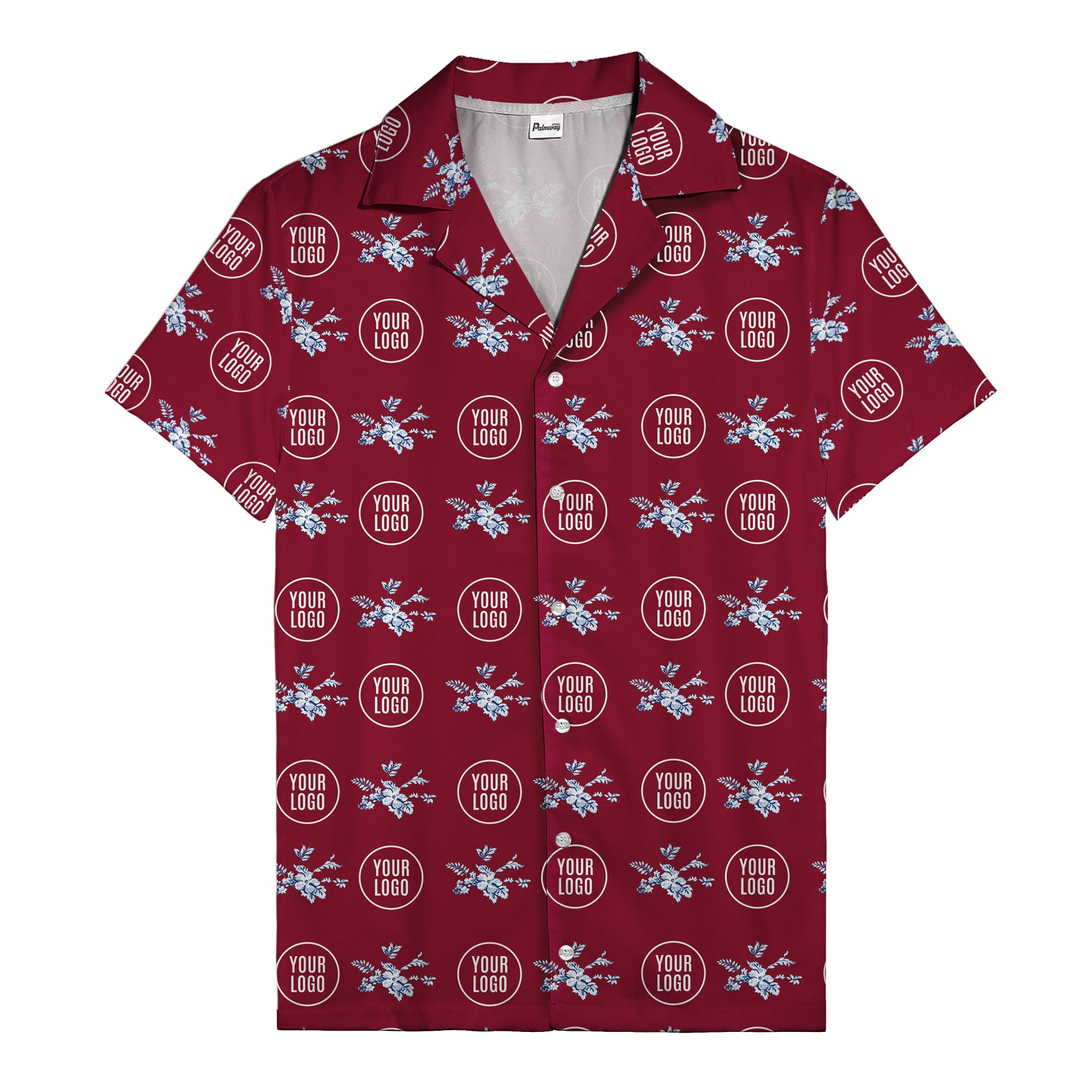 customizable logo & blue hibiscus watercolor hawaiian shirt for men