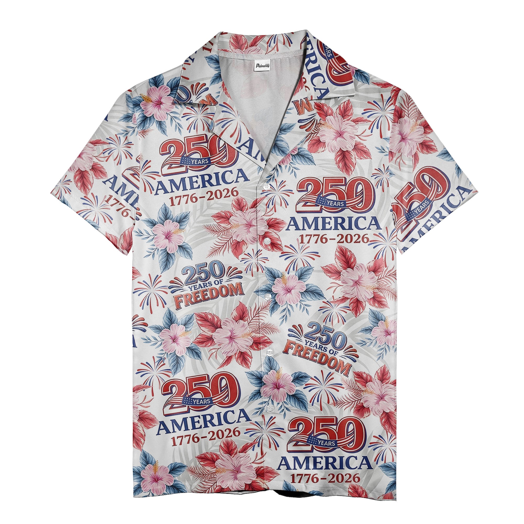 250 years america fireworks & stars and stripes floral hawaiian shirt for men