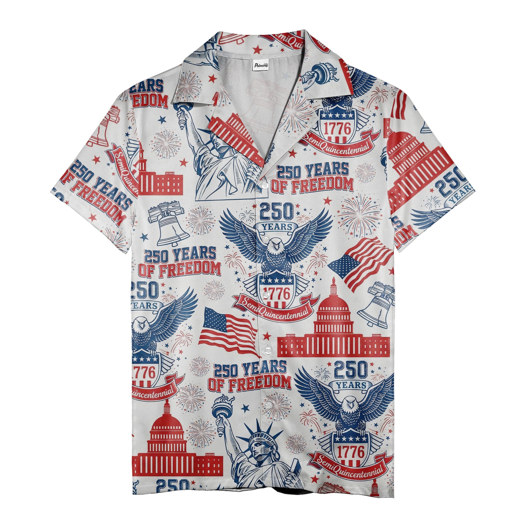 250 years of freedom statue of liberty bald eagle fireworks hawaiian shirt for men