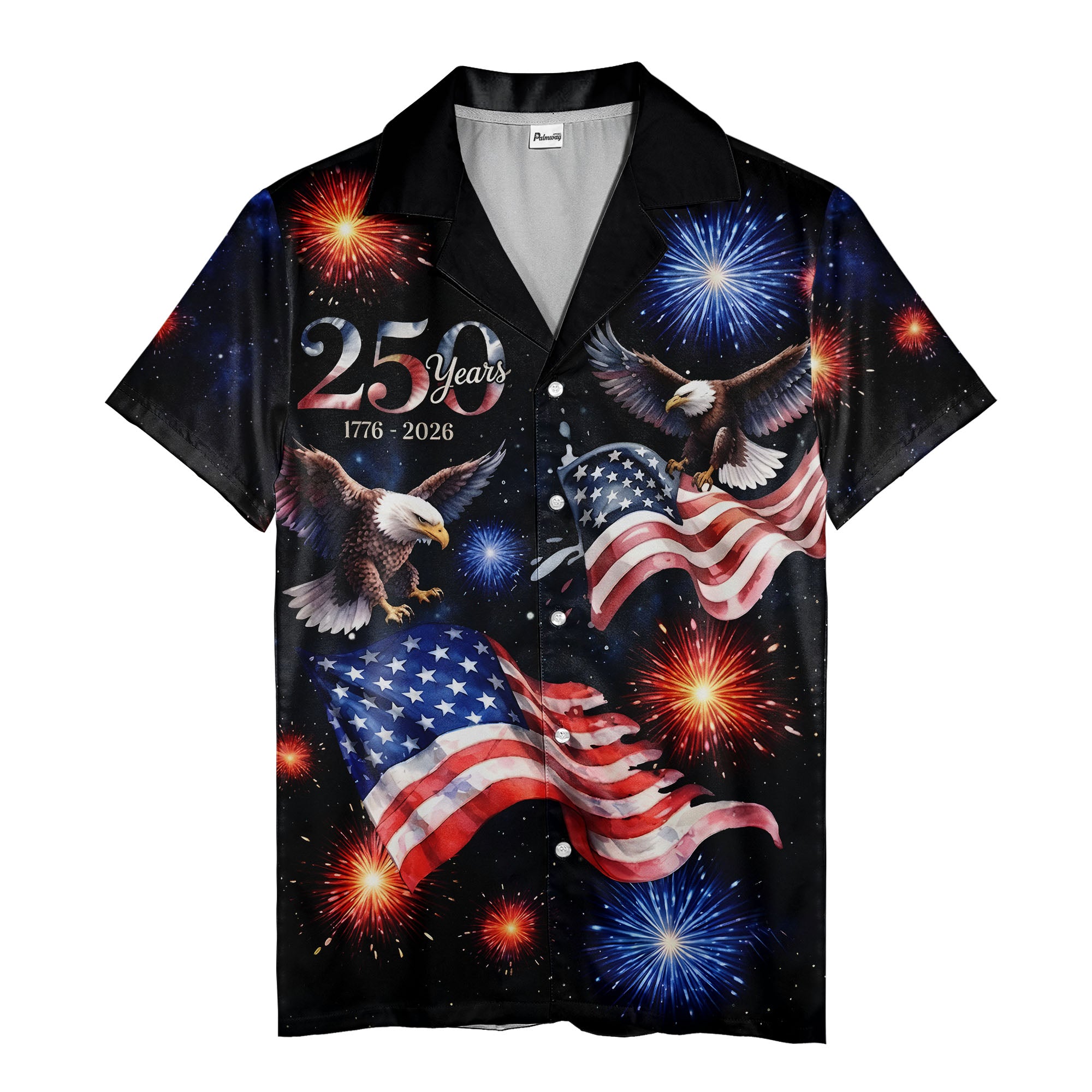 250th anniversary hawaiian shirt: patriotic fireworks, eagles & flags aloha shirt