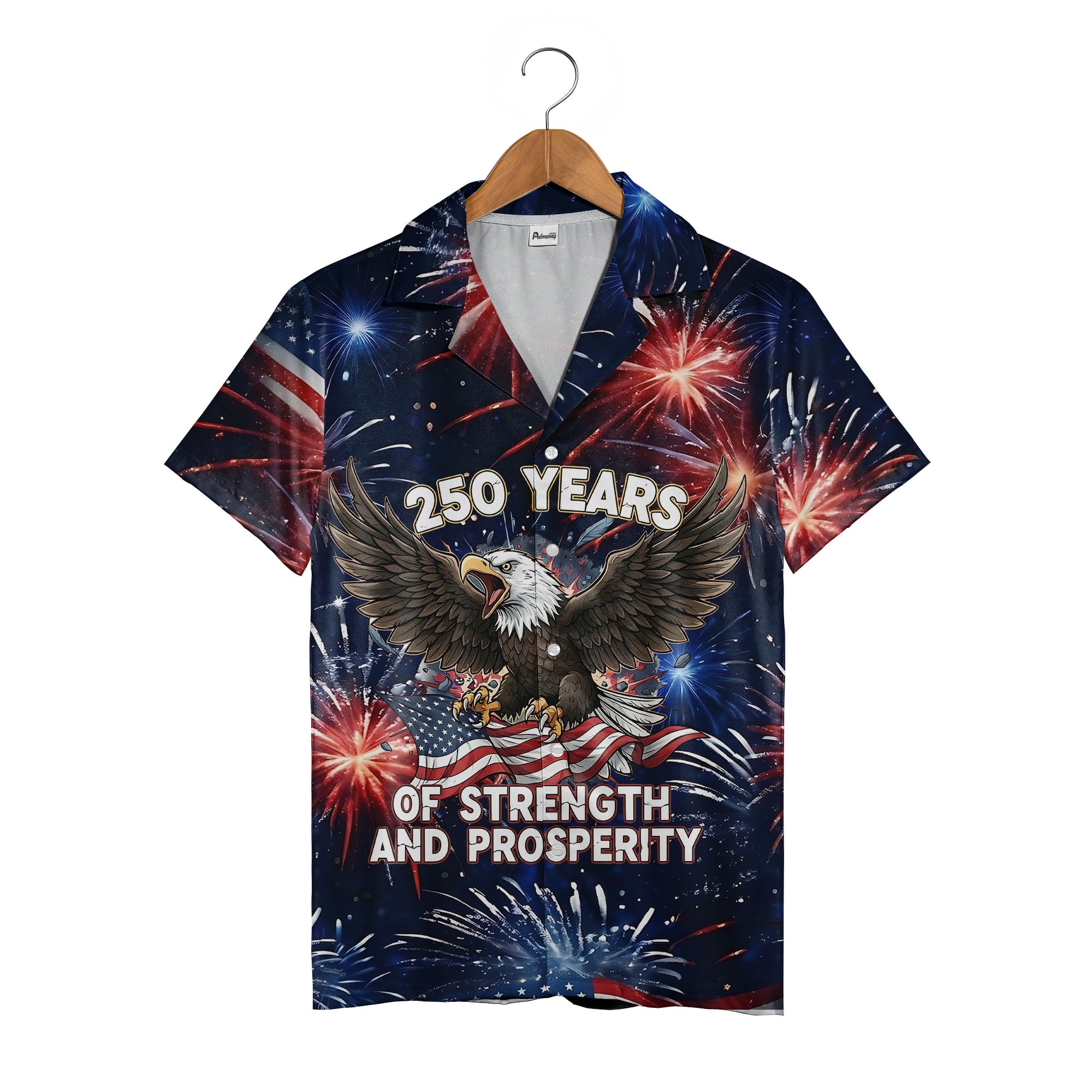 4th of July Bald Eagle Hawaiian Shirt - Stars & Fireworks American Flag Celebration