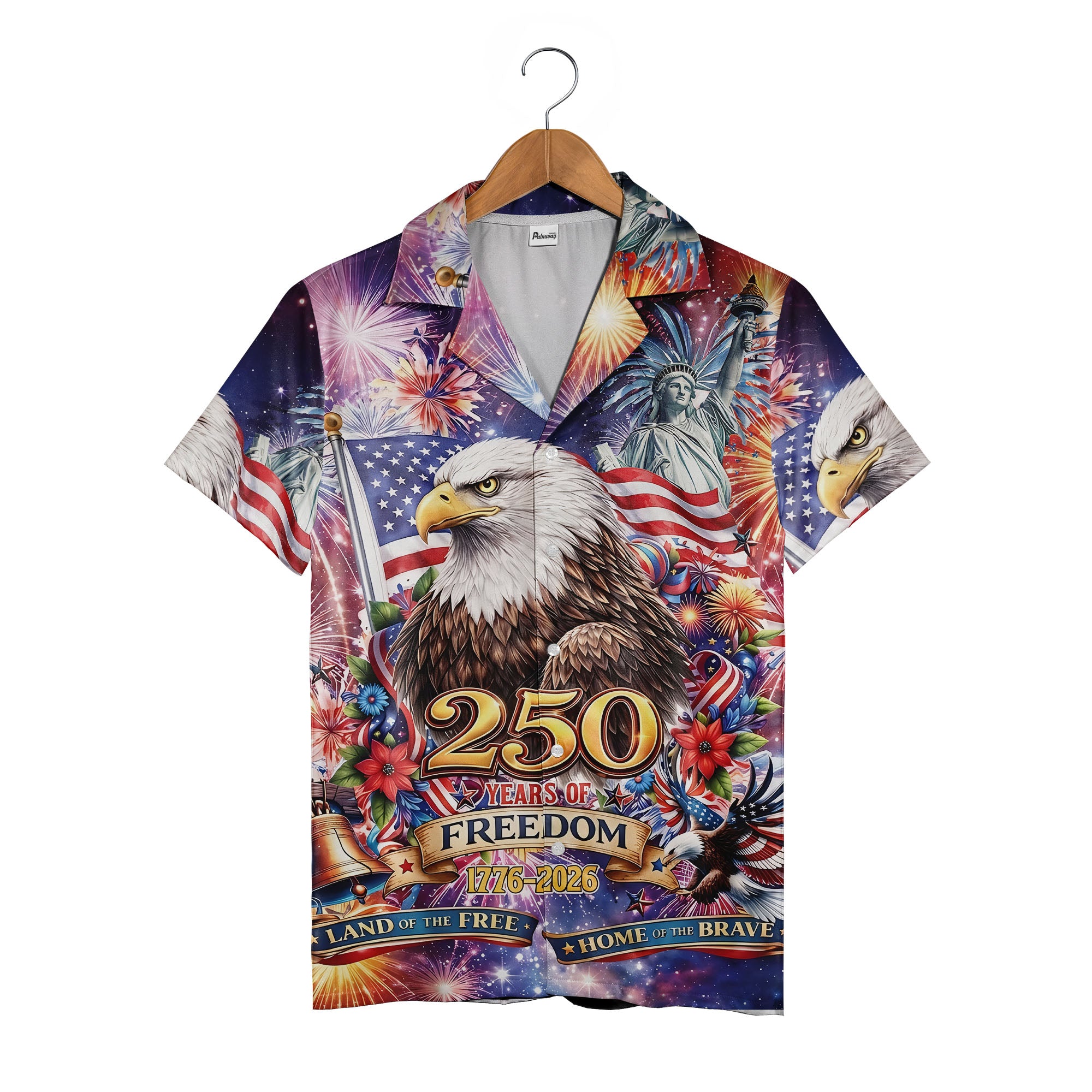4th of July Celebration Hawaiian Shirt - Eagle Fireworks Liberty Bell & Floral Banner