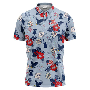 illustrated patriotic floral eagle flag polo shirt for men