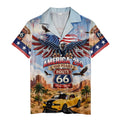 america 250 route 66 hawaiian shirt with bald eagle and muscle car - aloha shirt