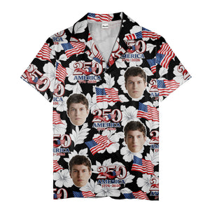 america 250th anniversary floral hawaiian shirt with flags & hibiscus flowers