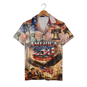 America 250th Anniversary Hawaiian Shirt - Founding Fathers & Landmarks All-Over Print