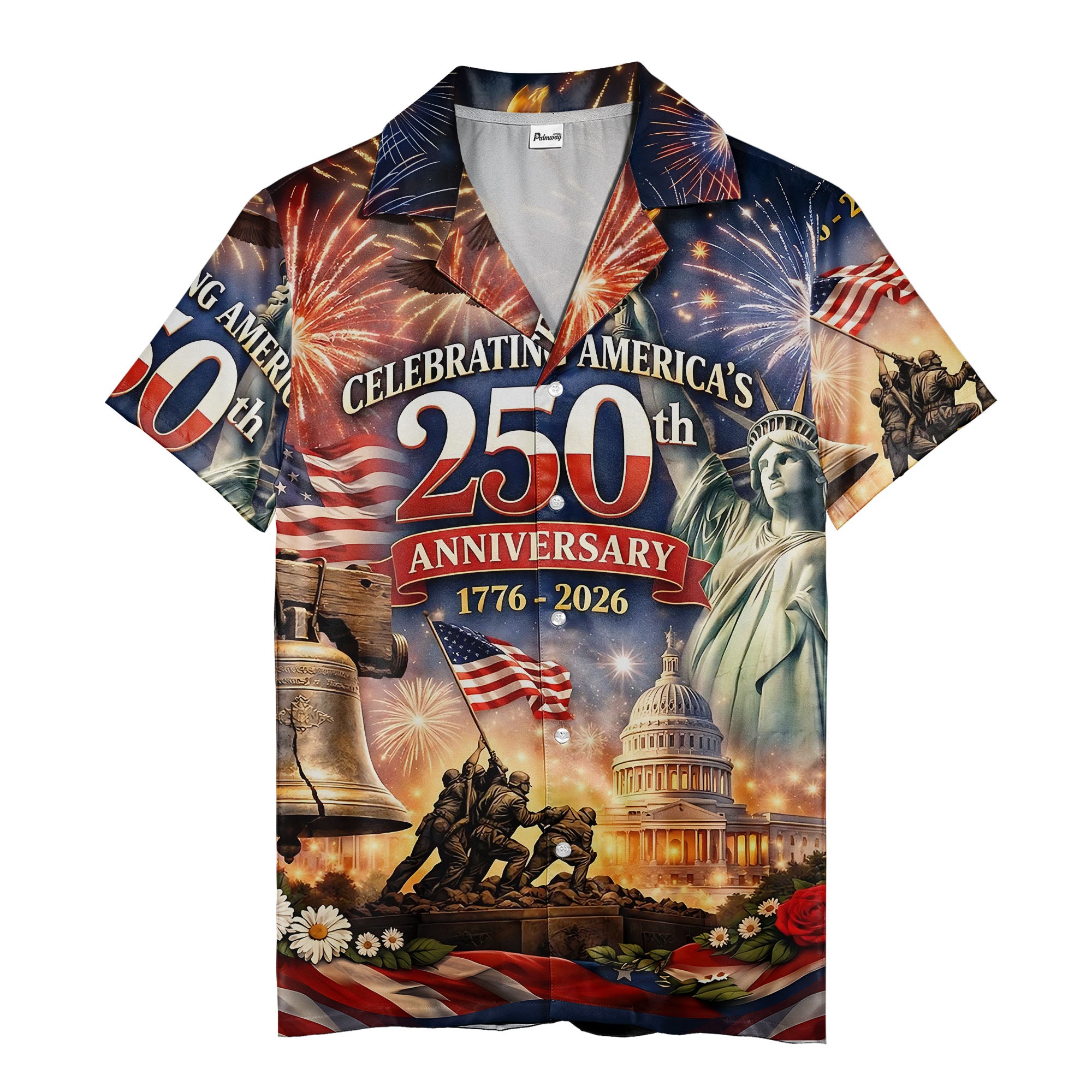 american 250th anniversary hawaiian shirt with patriotic liberty collage