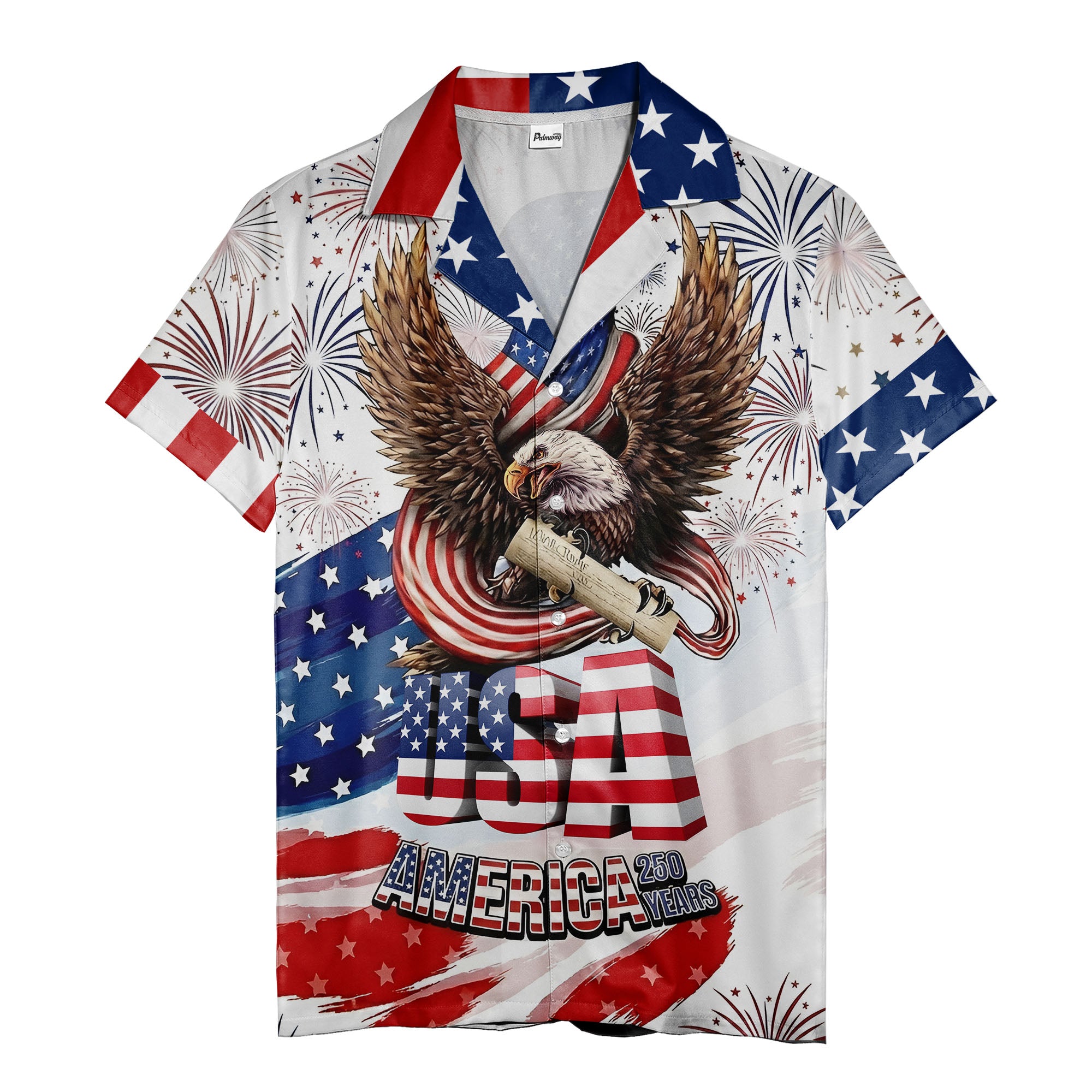 american bald eagle fireworks hawaiian shirt - patriotic usa aloha button down shirt