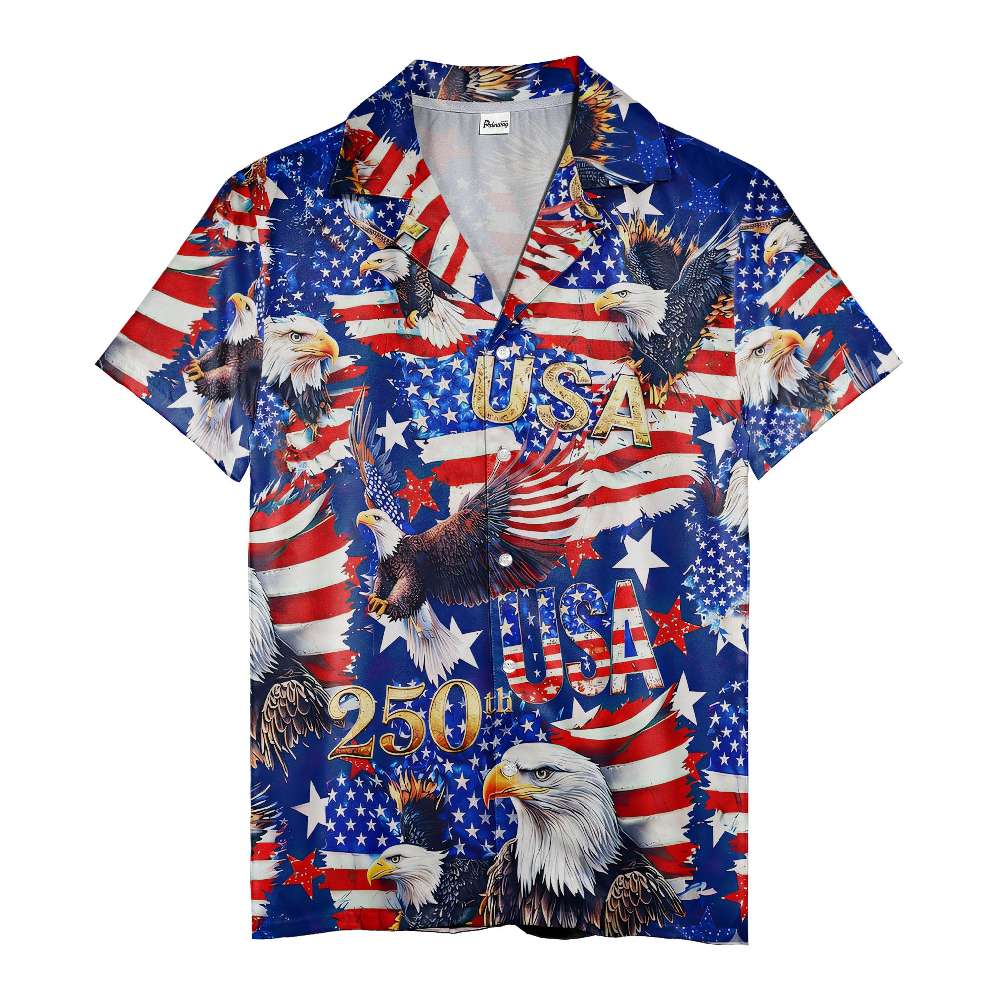 american eagle 250th anniversary hawaiian shirt with usa flags and stars