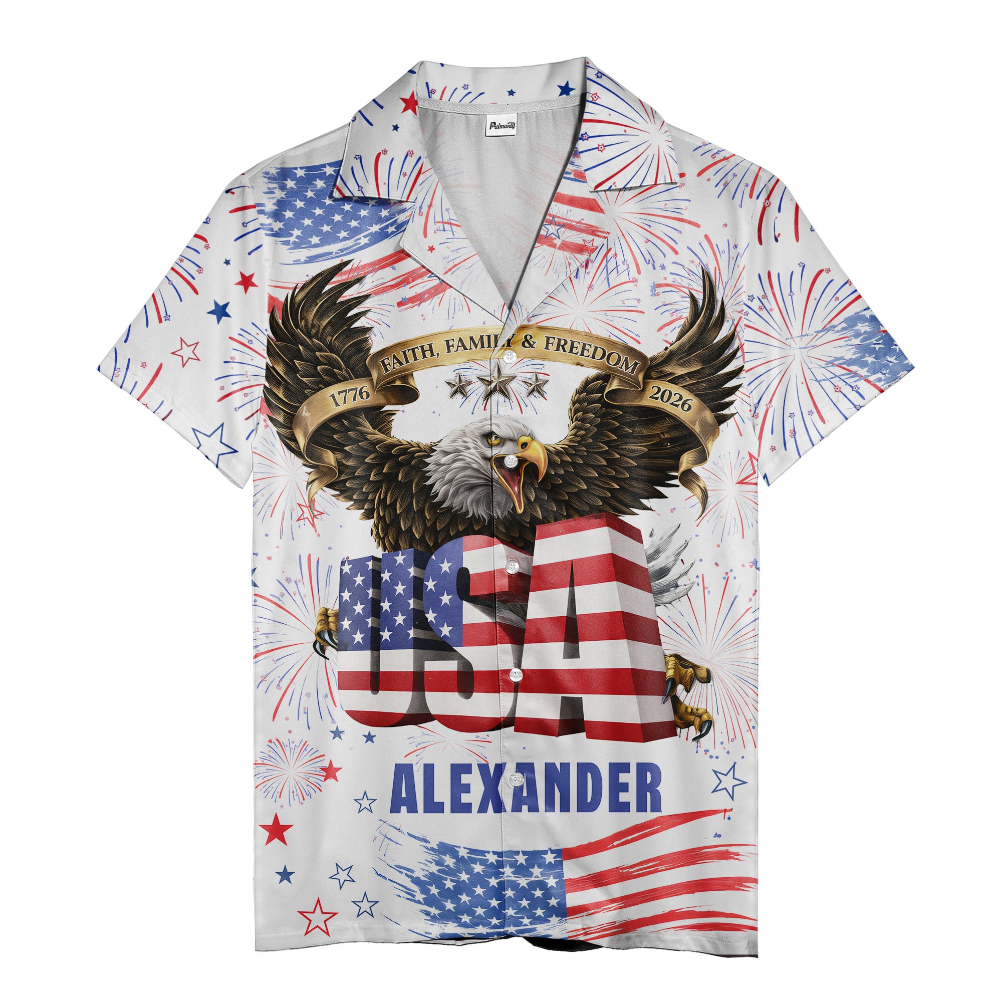american eagle fireworks hawaiian shirt, patriotic fourth of july aloha shirt