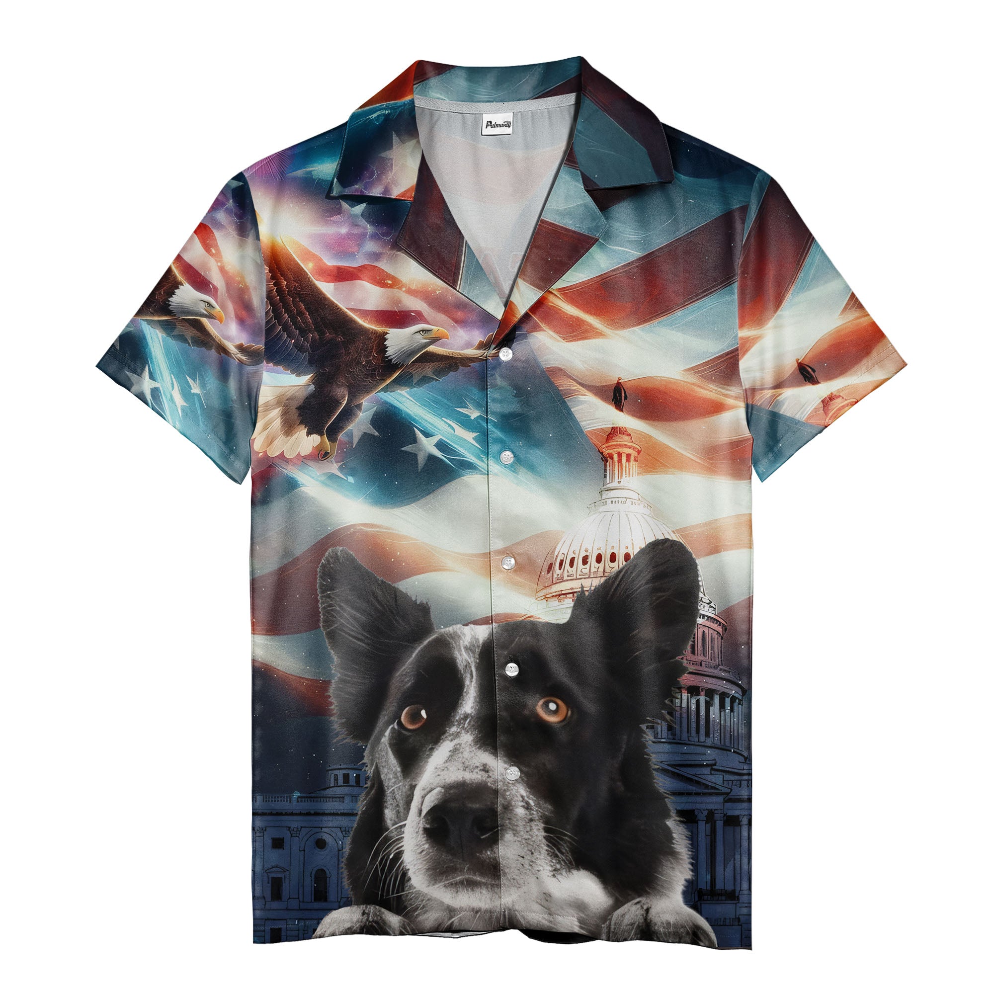 american pride dog hawaiian shirt: patriotic usa collage aloha button down shirt