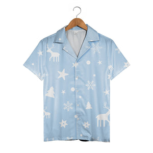 Baby Blue Christmas Reindeer Hawaiian Shirt with Snowflake Stars