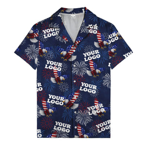 bald eagles fireworks american flag burst navy blue patriotic hawaiian shirt