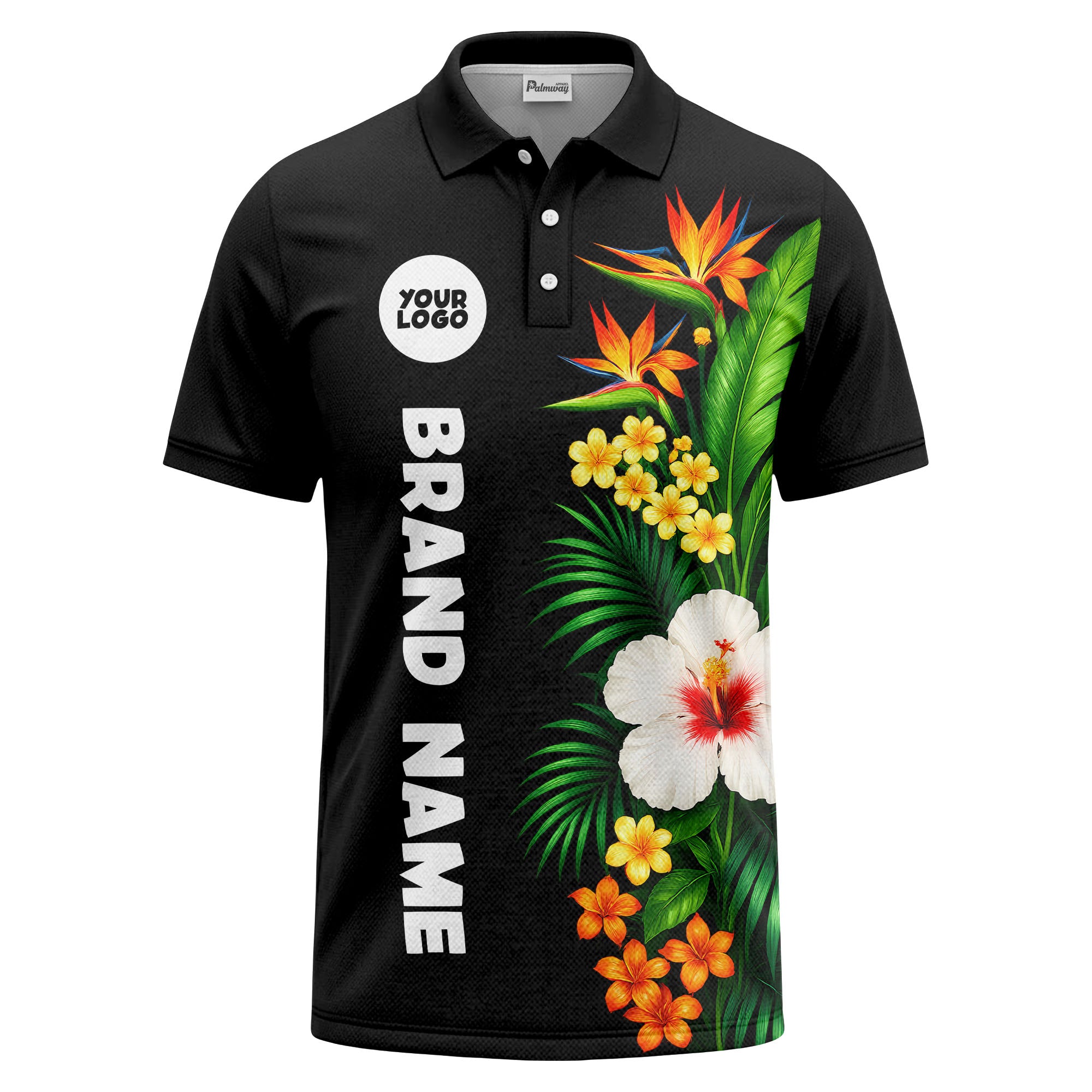 bird of paradise & hibiscus floral polo shirt for men