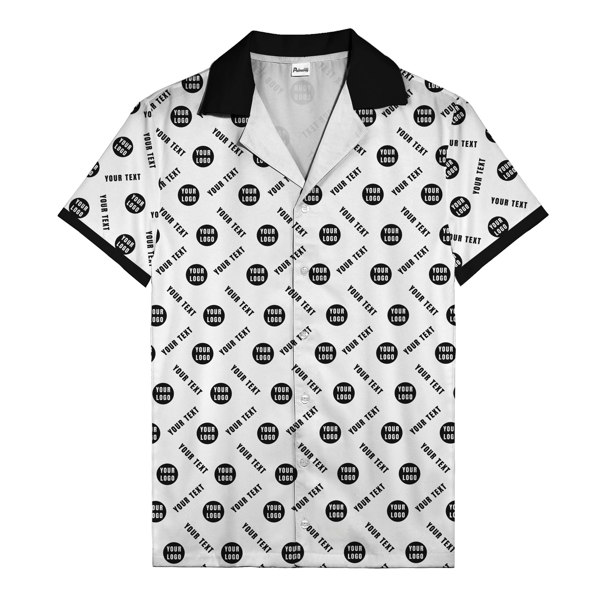 black custom logo circles text white hawaiian shirt