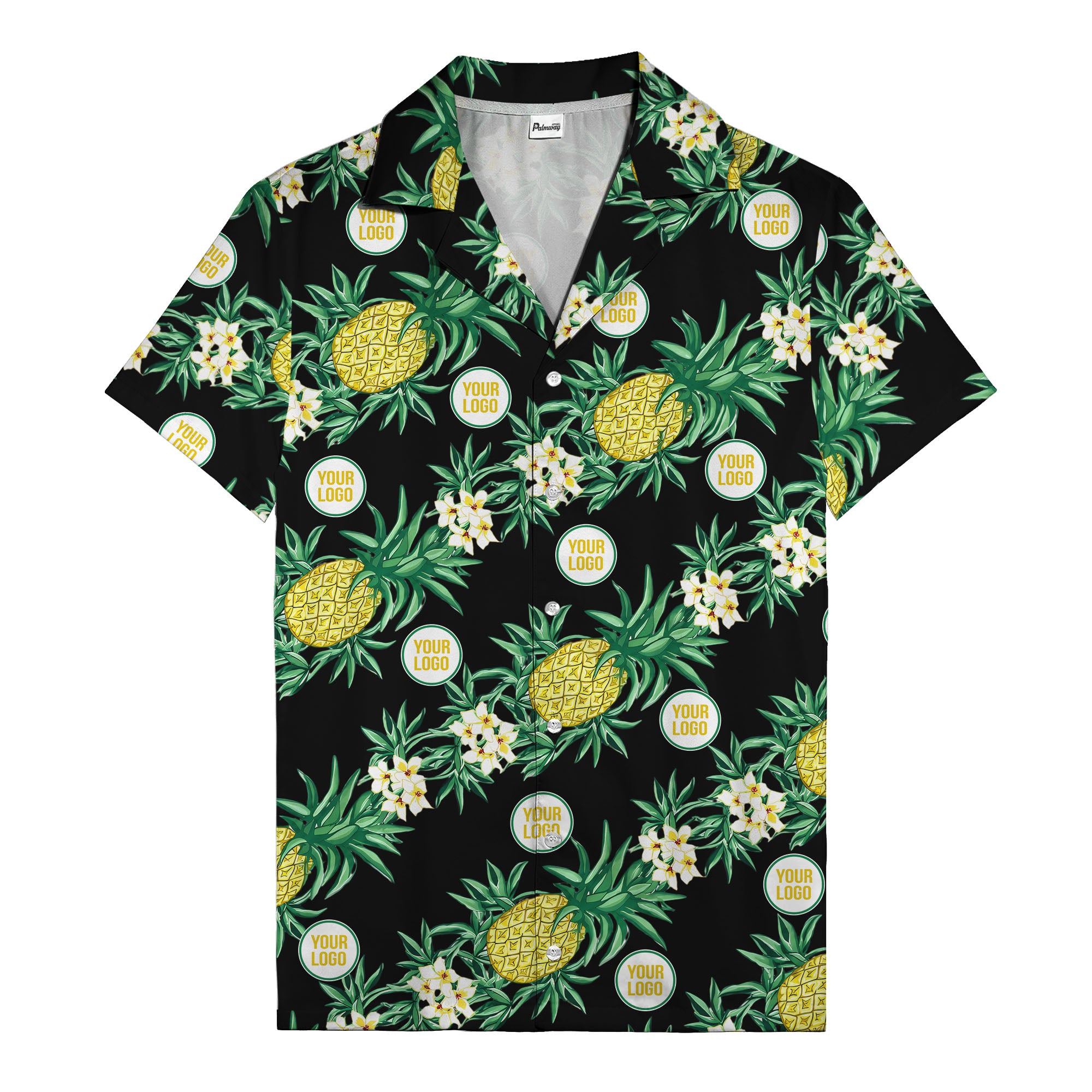 black pineapple & plumeria photographic all over hawaiian shirt
