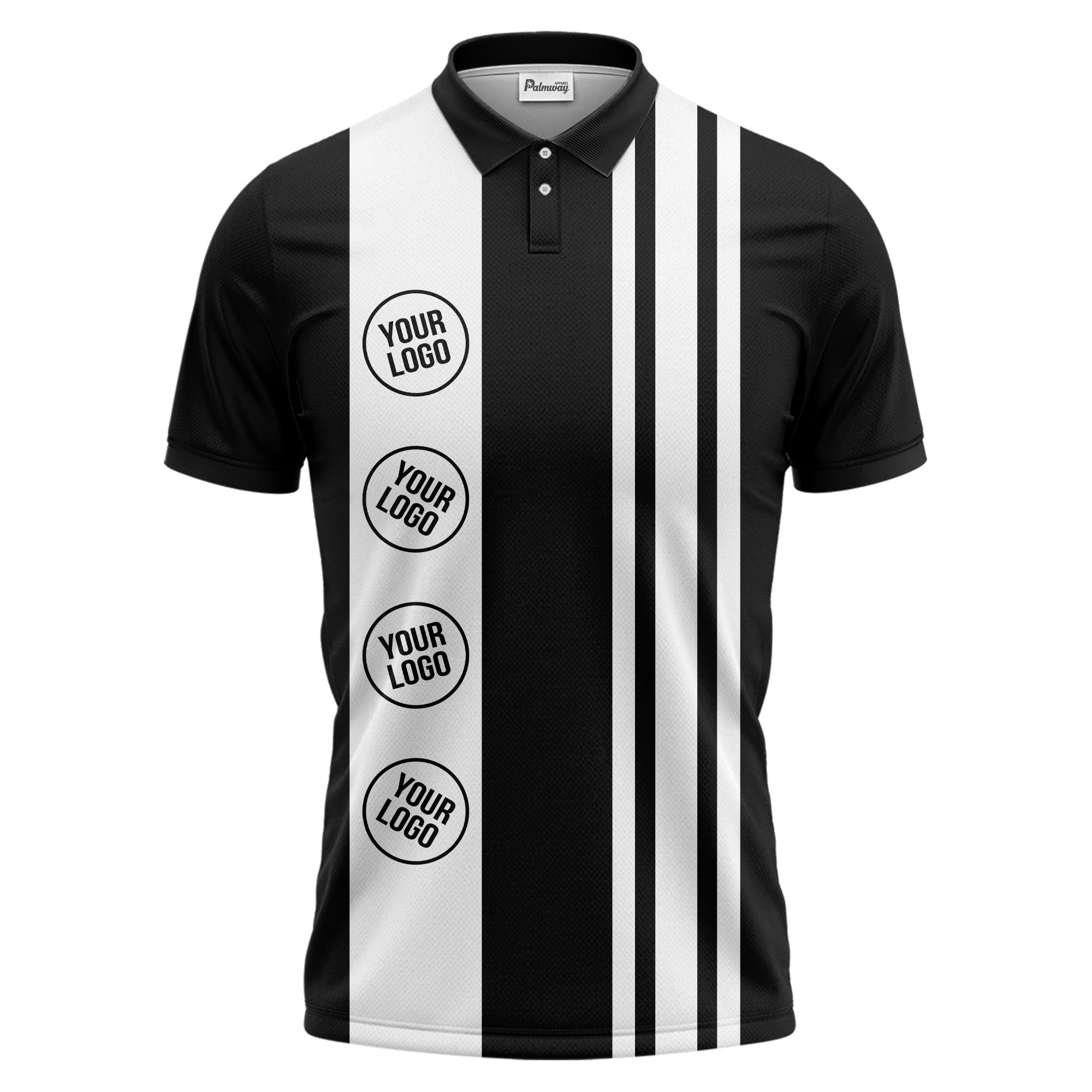 Black White Geometric Circle Stripe Athletic Polo Shirt For Sporty Teamwear