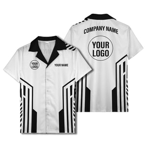 black white geometric stripe personalized logo circle hawaiian shirt