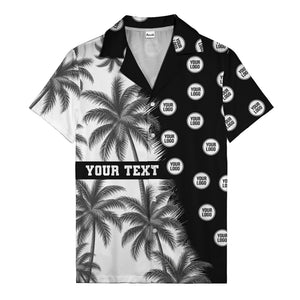 black & white palm tree repeat & custom logo hawaiian shirt for men